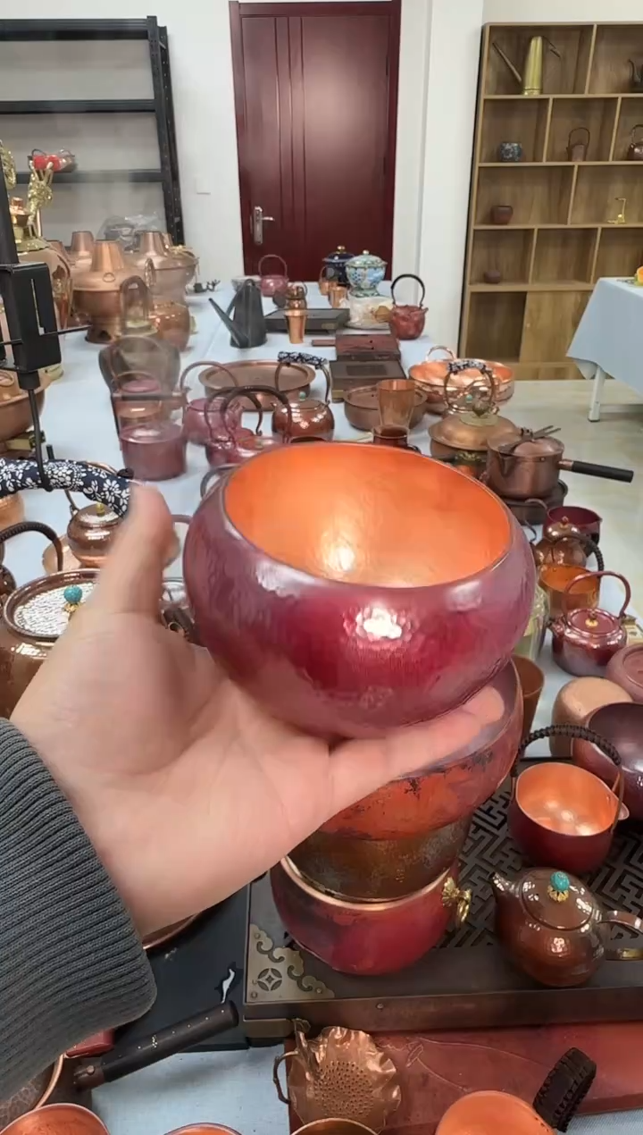 纯紫铜600cc火烧色建水