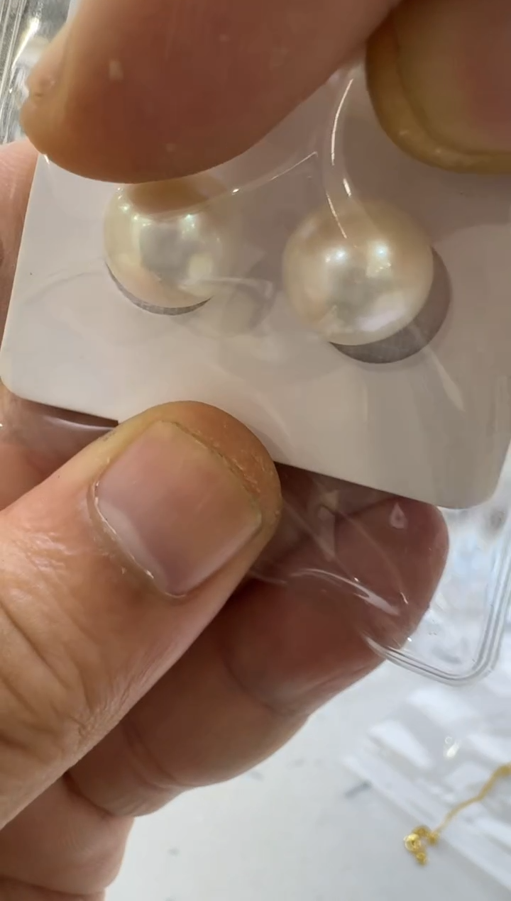 银S925镶嵌淡水珍珠耳钉12-13mm