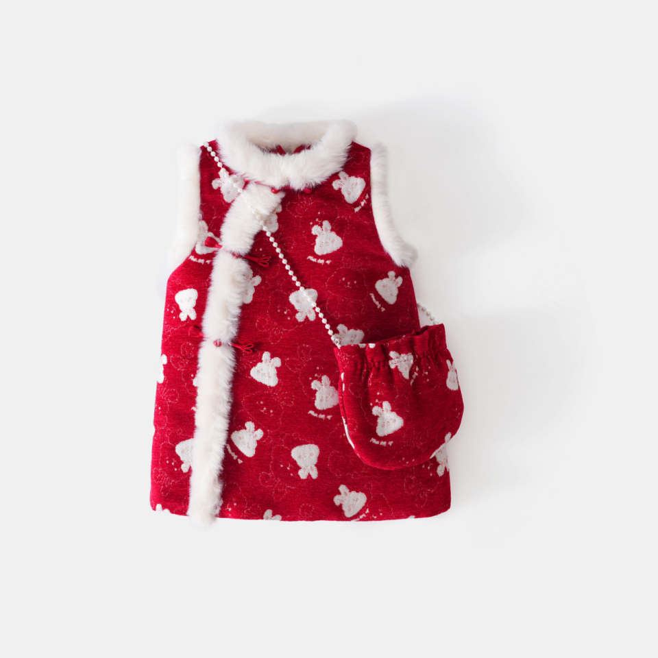 CN2025女童冬装新款宝宝新中式国风唐装儿童过年拜年服背心裙2575