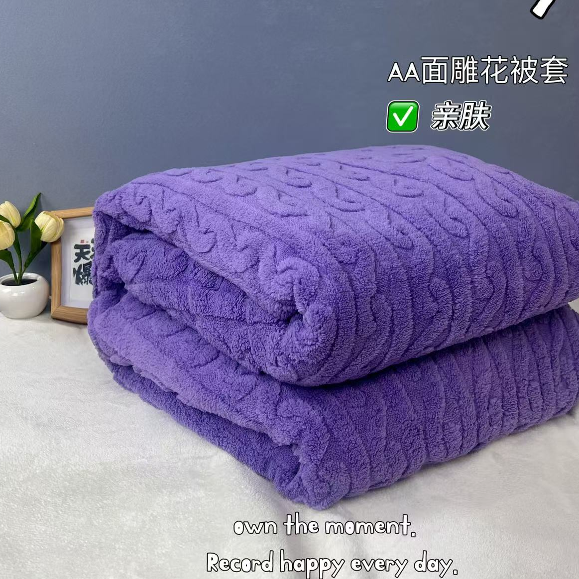 1【春秋被套】塔芙蓉提花S香芋紫色被罩.AA面加厚.速热款柔软.亲肤.