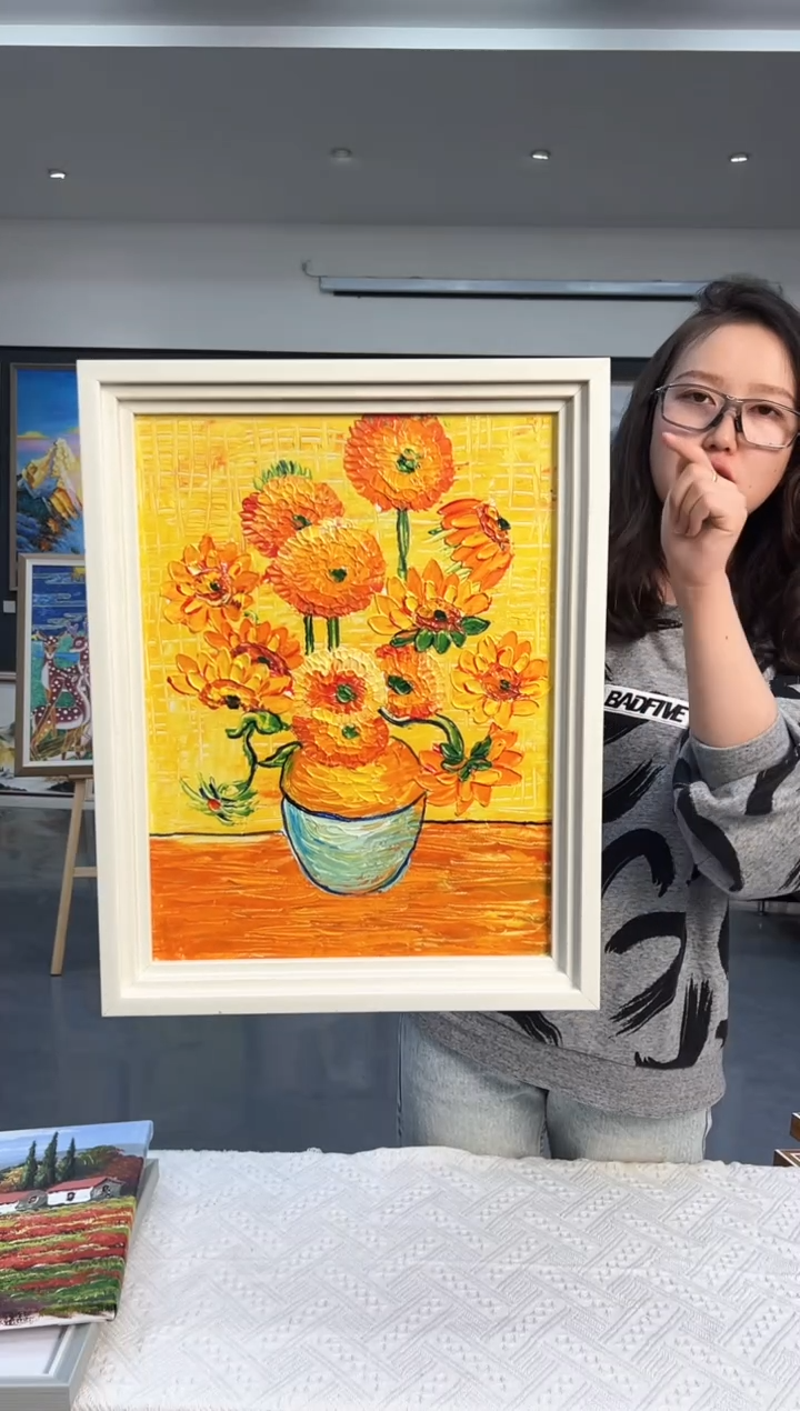 油画40号 30*40 向日葵 手绘油画