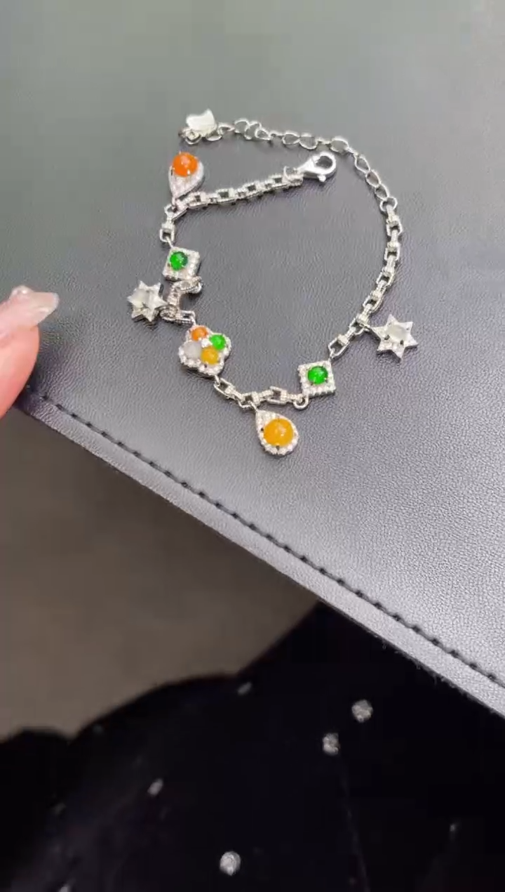 银S925镶嵌手链翡翠   