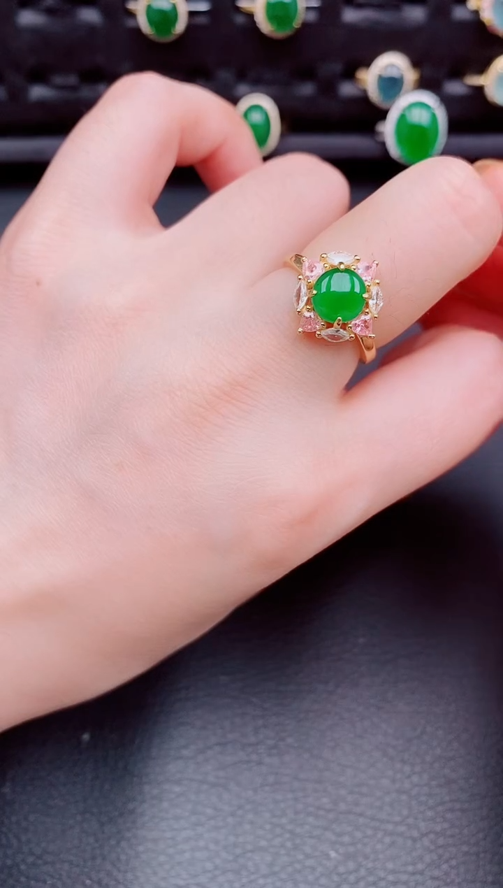 【闪购商品】翡翠戒指银S925镶嵌天然a货翡翠256