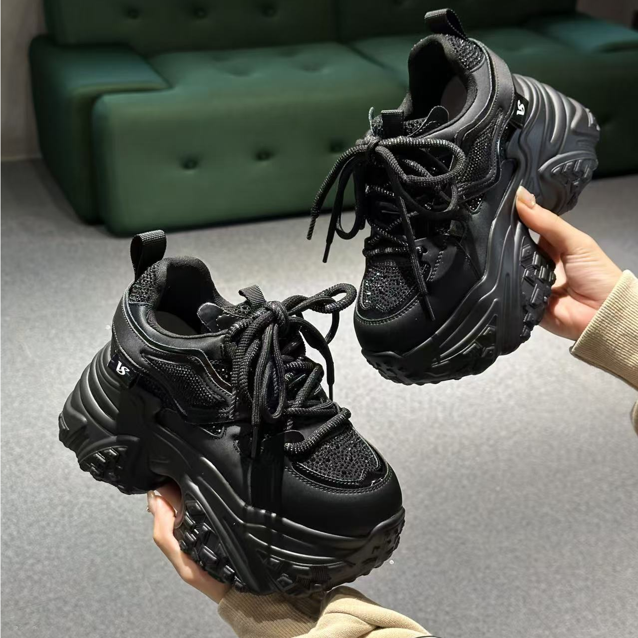 刘胖胖#金匠13#内增高系带老爹鞋新款真皮高跟厚底休闲百搭女鞋