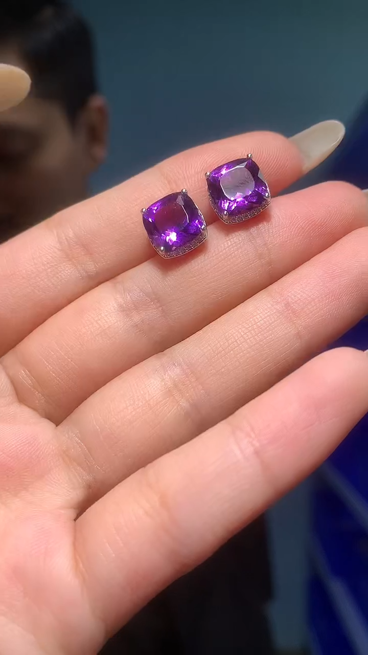 银S925镶嵌耳饰紫晶【宝石世家严选】