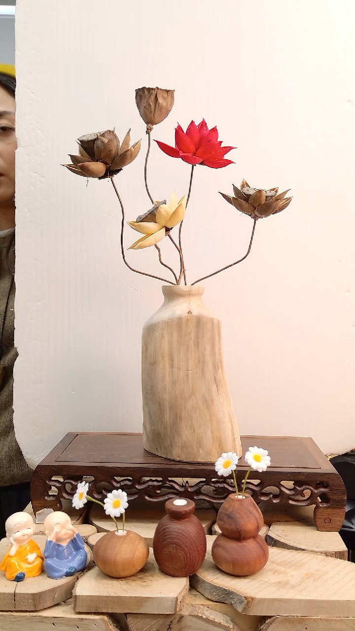 木实木花瓶，自然裂纹，直播间一物一拍