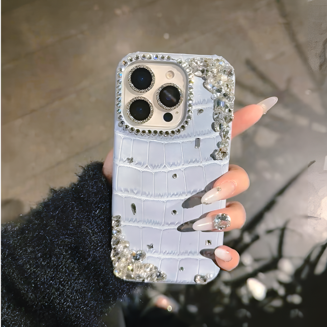 千金风雾霾蓝鳄鱼纹闪钻适用于苹果iPhone16promax手机壳15名媛风