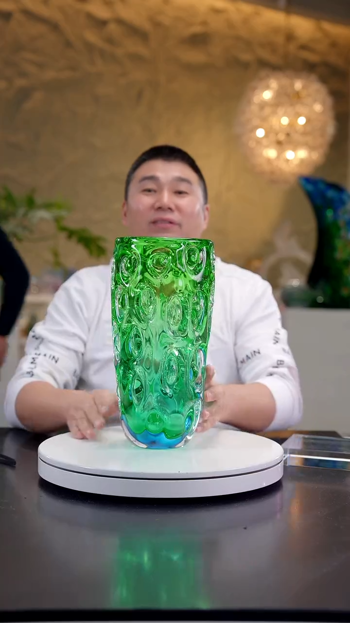 手工艺品琉璃天空蓝祖母绿花瓶