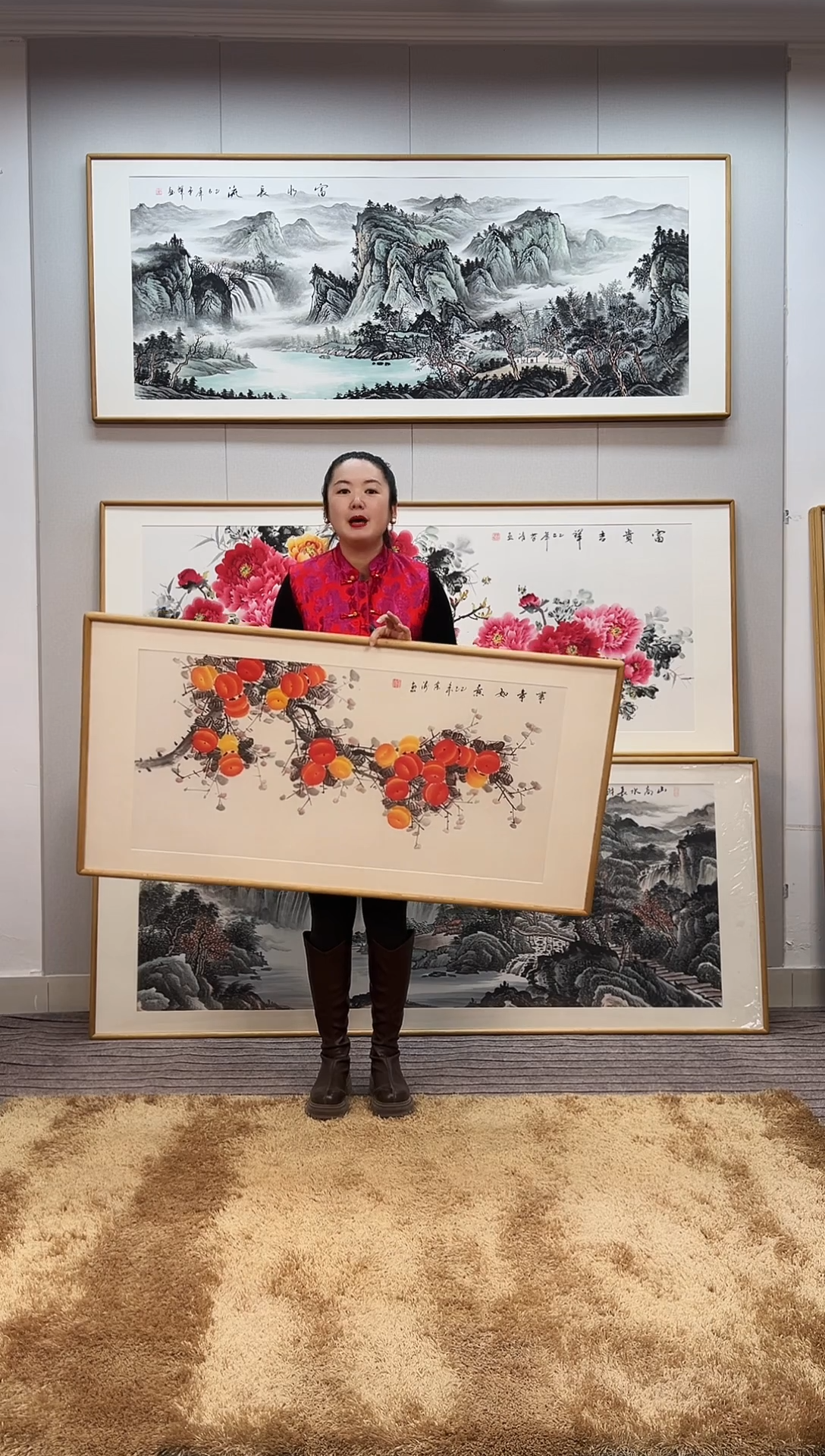 国画手绘柿子122*62尺寸