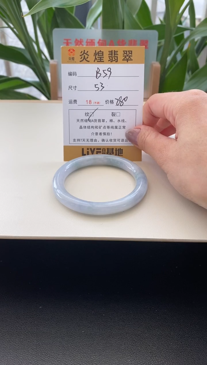 未镶嵌手镯翡翠圈口53编码B59
