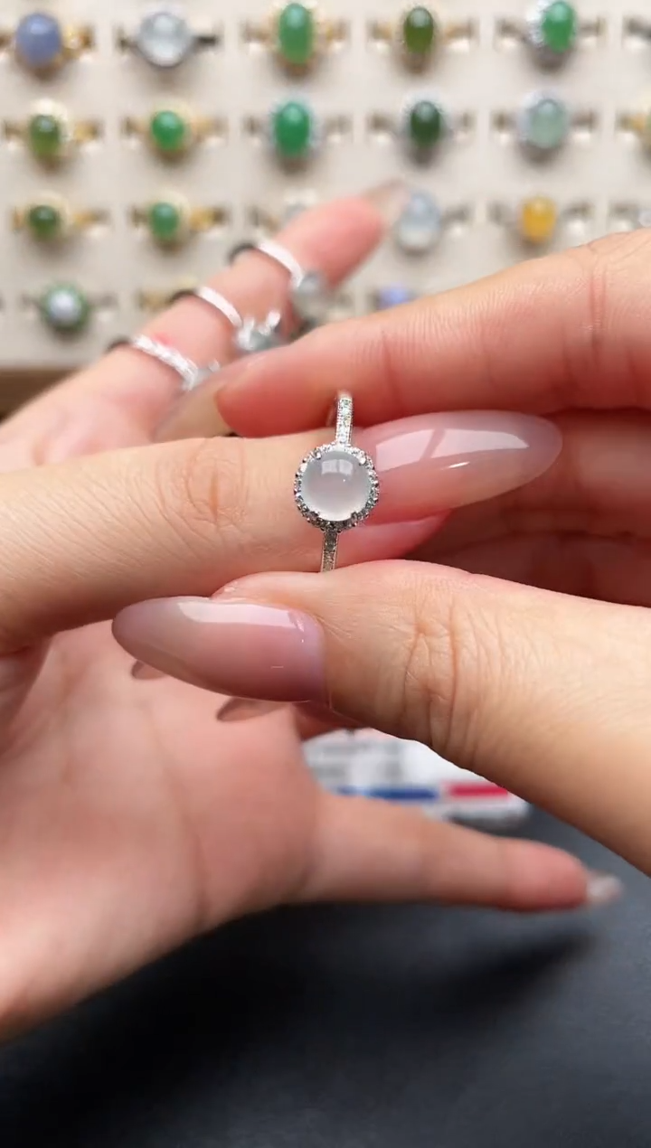 银S925镶嵌戒指翡翠一物一证一礼盒