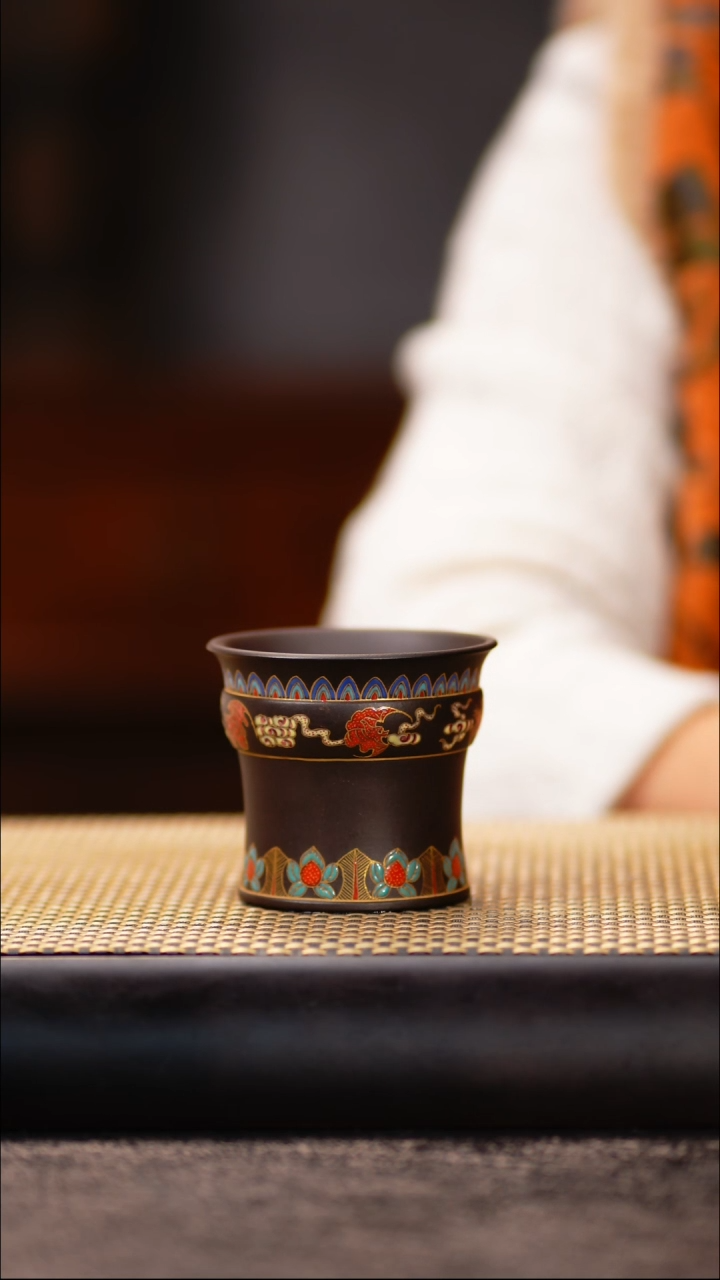 HZ53朱泥还原烧 珐琅一桶金杯