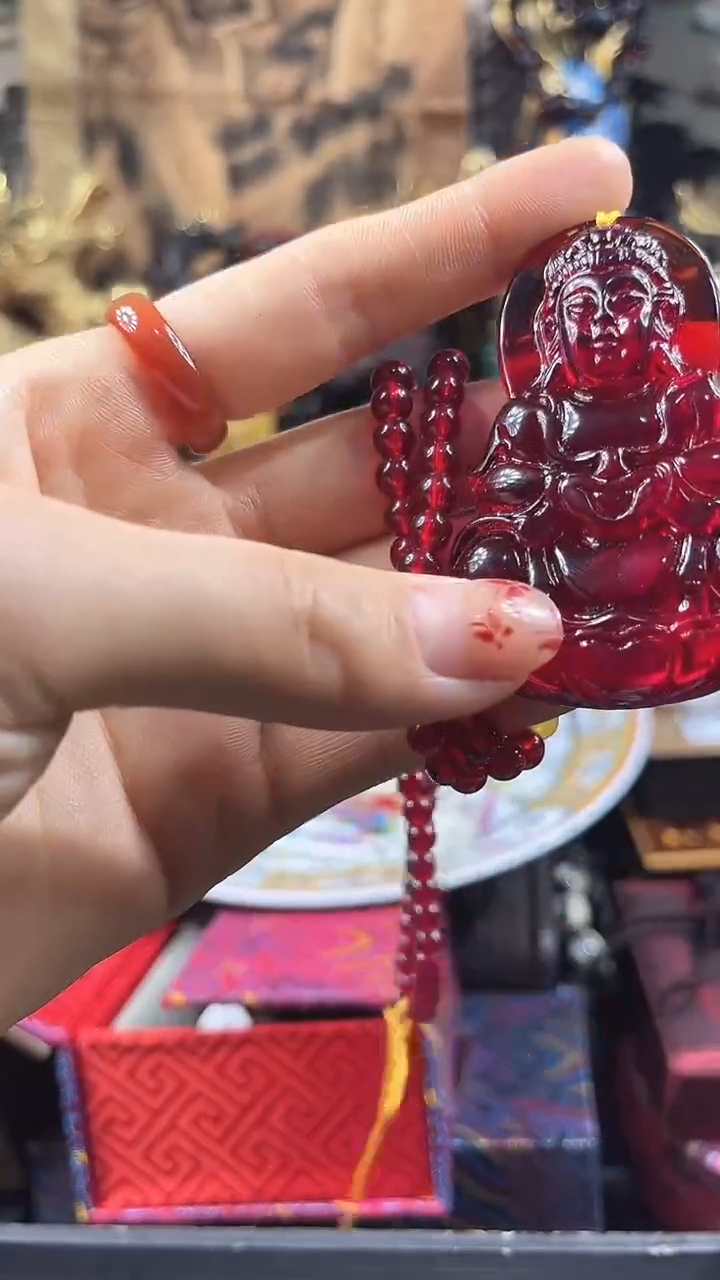 未镶嵌颈饰琥珀花姐甄选红色观音项链