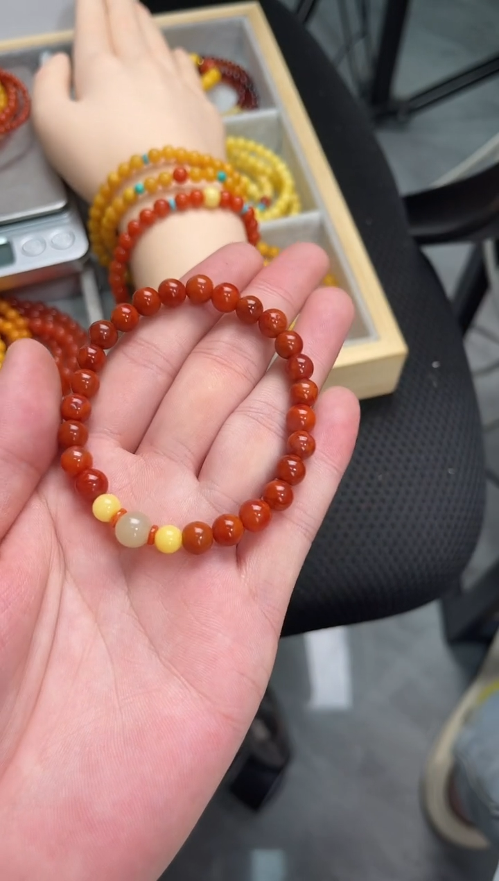 手串未镶嵌南红玛瑙火焰红单圈QF-A379（多样性发一）
