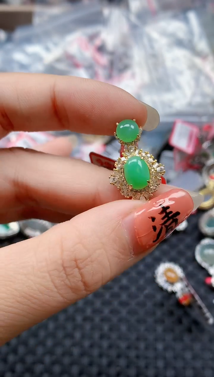 银S925镶嵌戒指翡翠天然A货缅甸翡翠