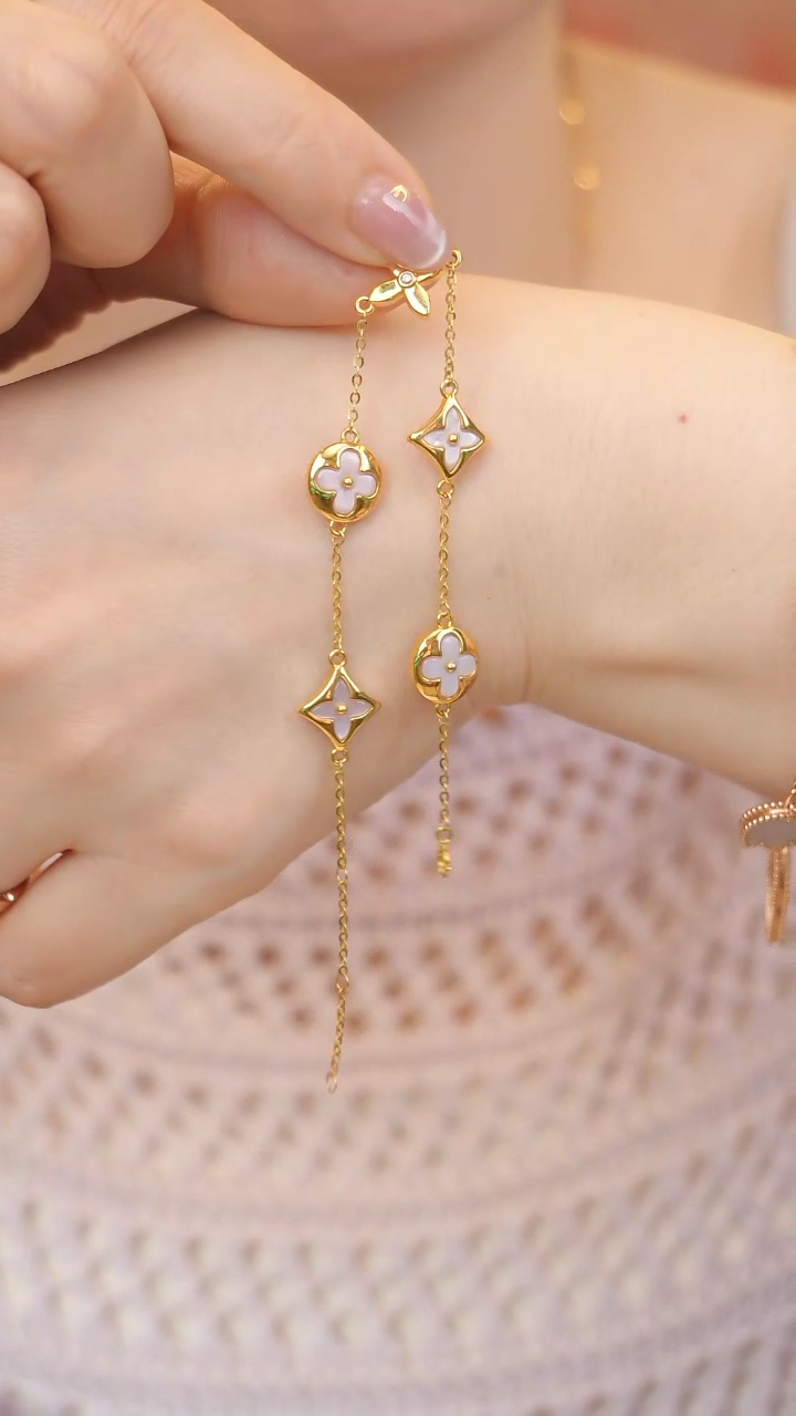 【闪购商品】贝壳（贝母）手链18K金镶嵌老花