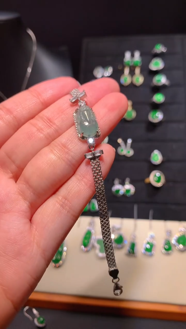 【闪购商品】翡翠手链银S925镶嵌手链