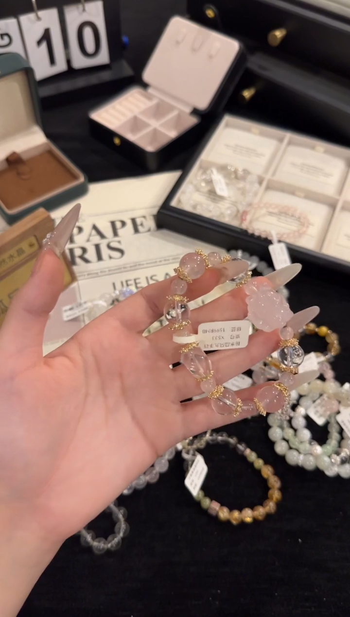 水晶手链合金粉水晶x533