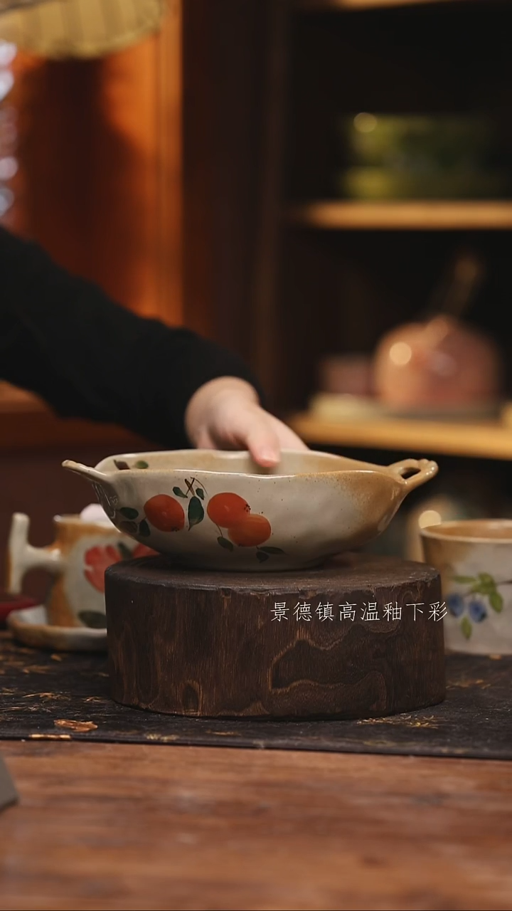 陶瓷景德镇高温釉下手绘陶瓷@L065@