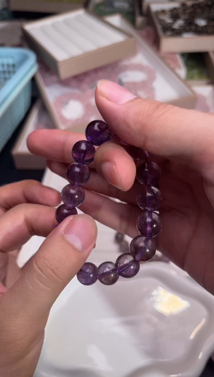 未镶嵌手串水晶紫胶花12mm