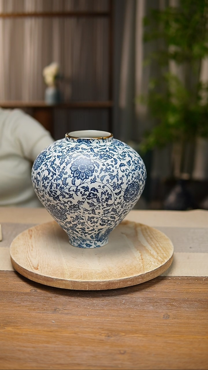 【闪购商品】陶瓷花器青花瓷缠枝莲月亮罐