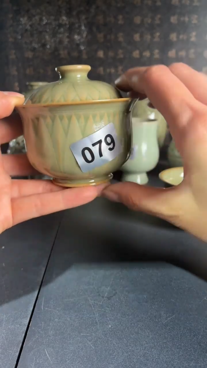 耀州窑仰山手工莲瓣盖碗微瑕079