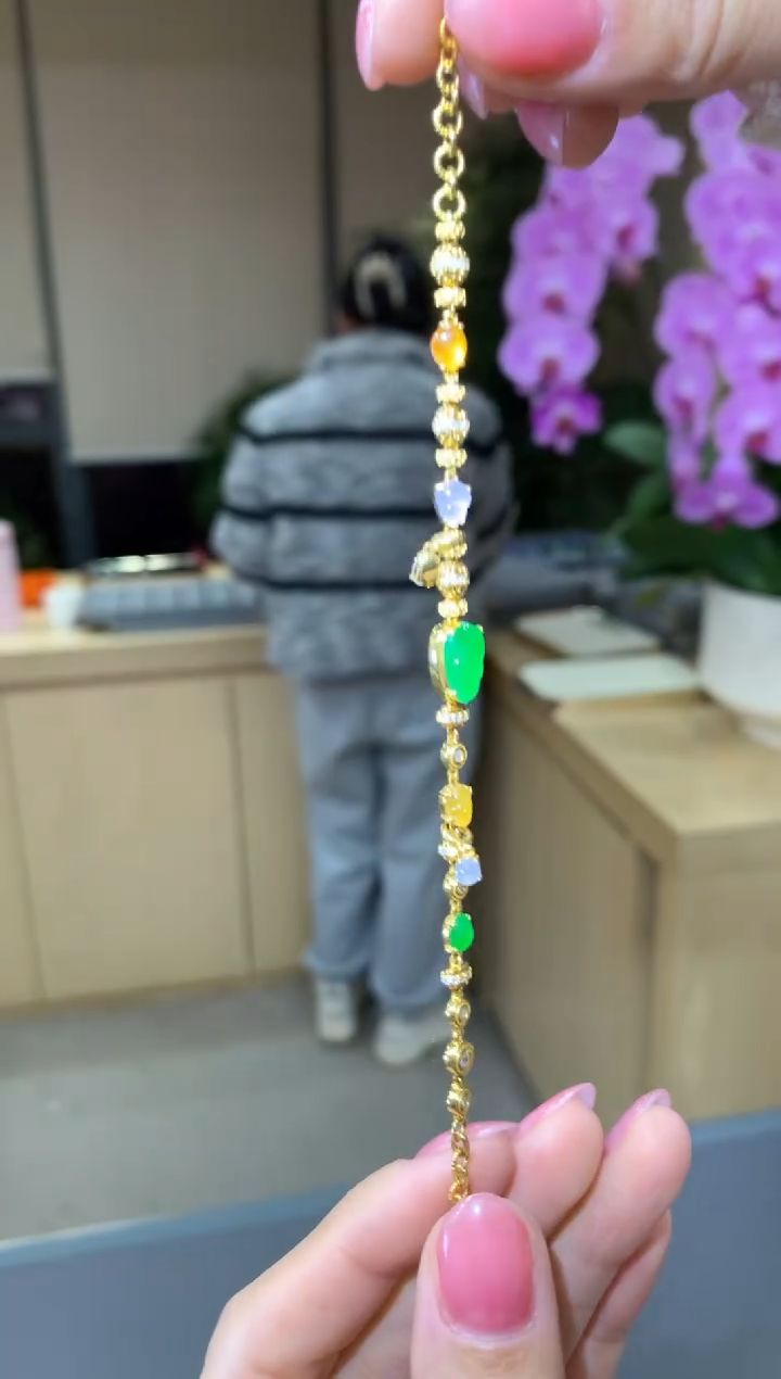 【闪购商品】翡翠手链18K金镶嵌|不退不换
