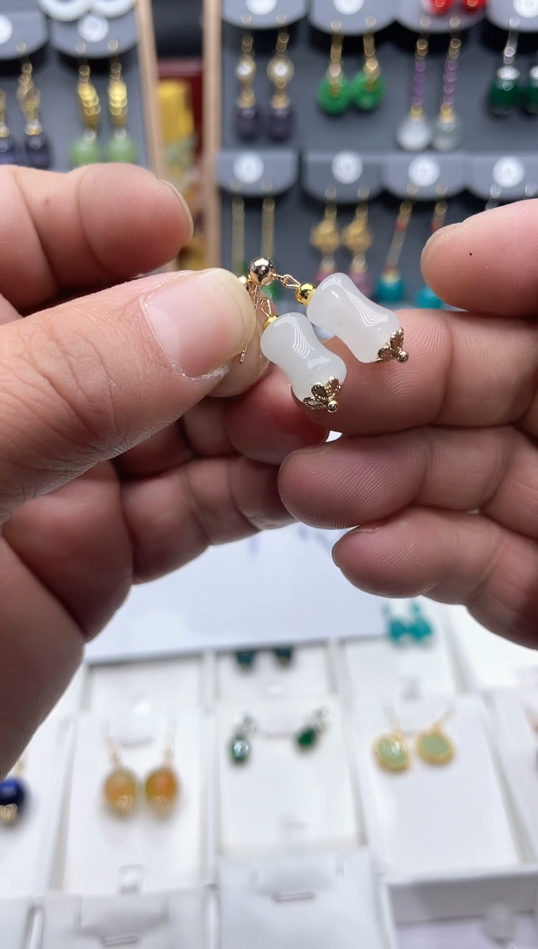 【闪购商品】和田玉耳钉14K金镶嵌时尚耳饰