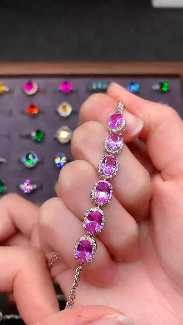 【闪购商品】彩色蓝宝石手链银S925镶嵌·····