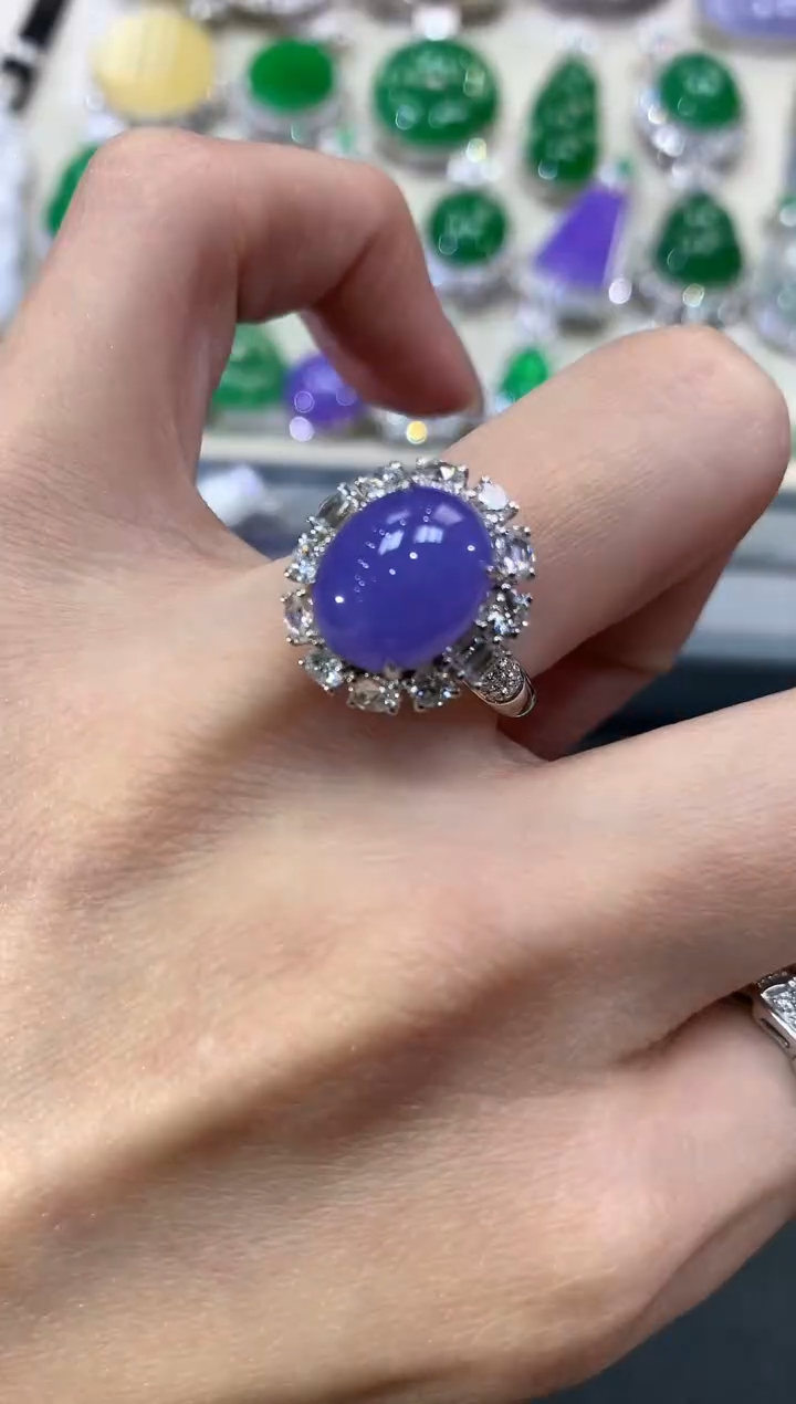 【闪购商品】翡翠戒指18K金镶嵌w35紫货有色差