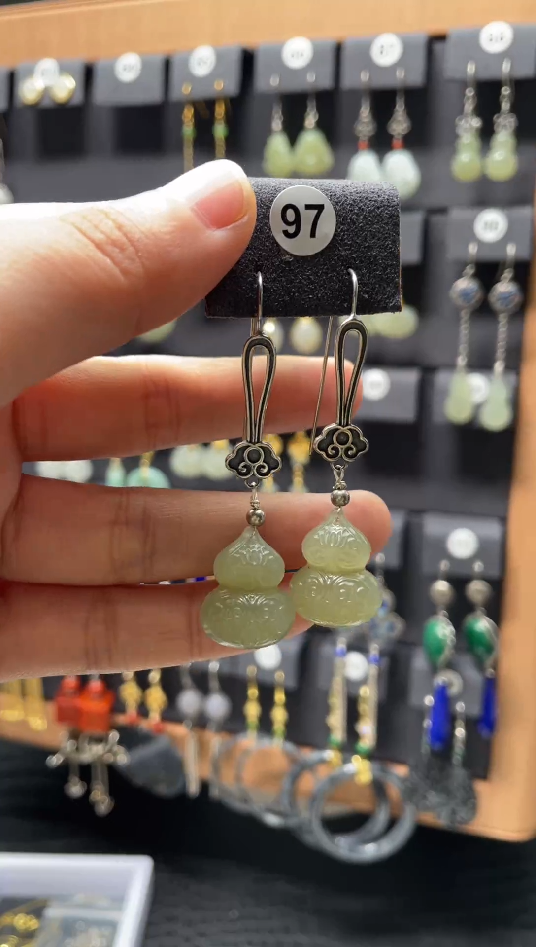 【闪购商品】和田玉耳饰银S925镶嵌0097