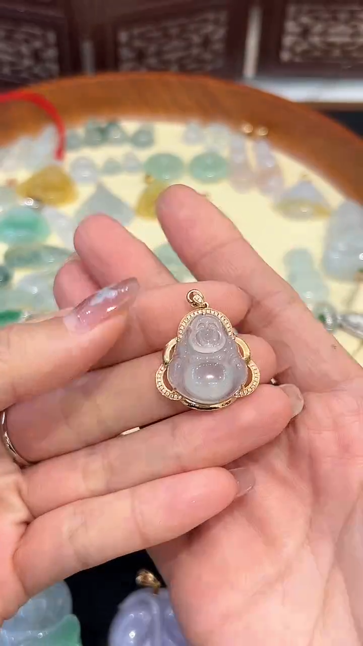 【闪购商品】翡翠吊坠(不含链)18K金镶嵌014缅甸天然翡翠