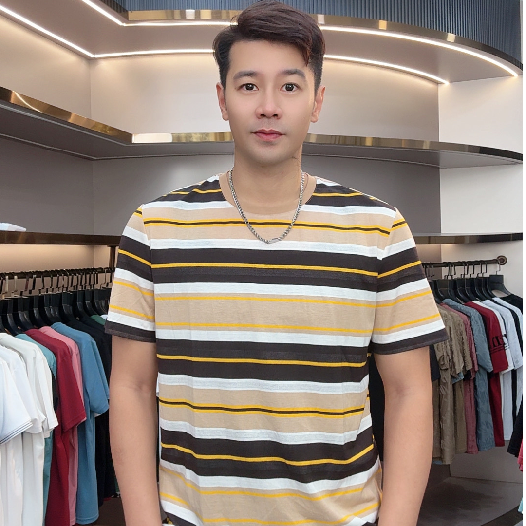 欧彬泽【】莫代尔欧货简约条纹夏季男装圆领短袖T恤1078