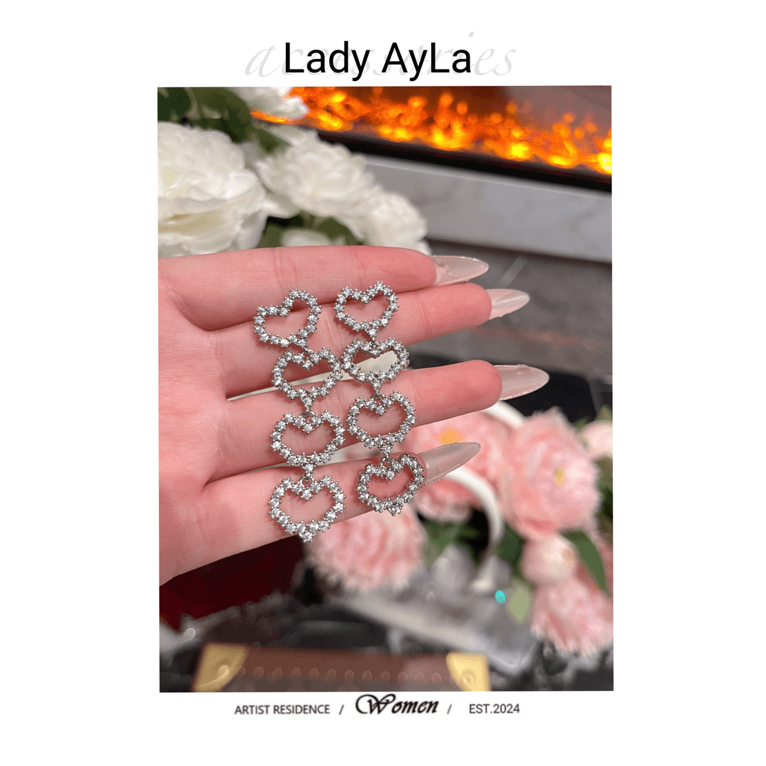 铜合金合成锆石耳饰 爱心流苏耳饰个性甜美小众AL956