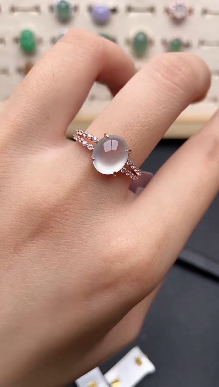 【闪购商品】翡翠戒指银S925镶嵌一物一证一礼盒