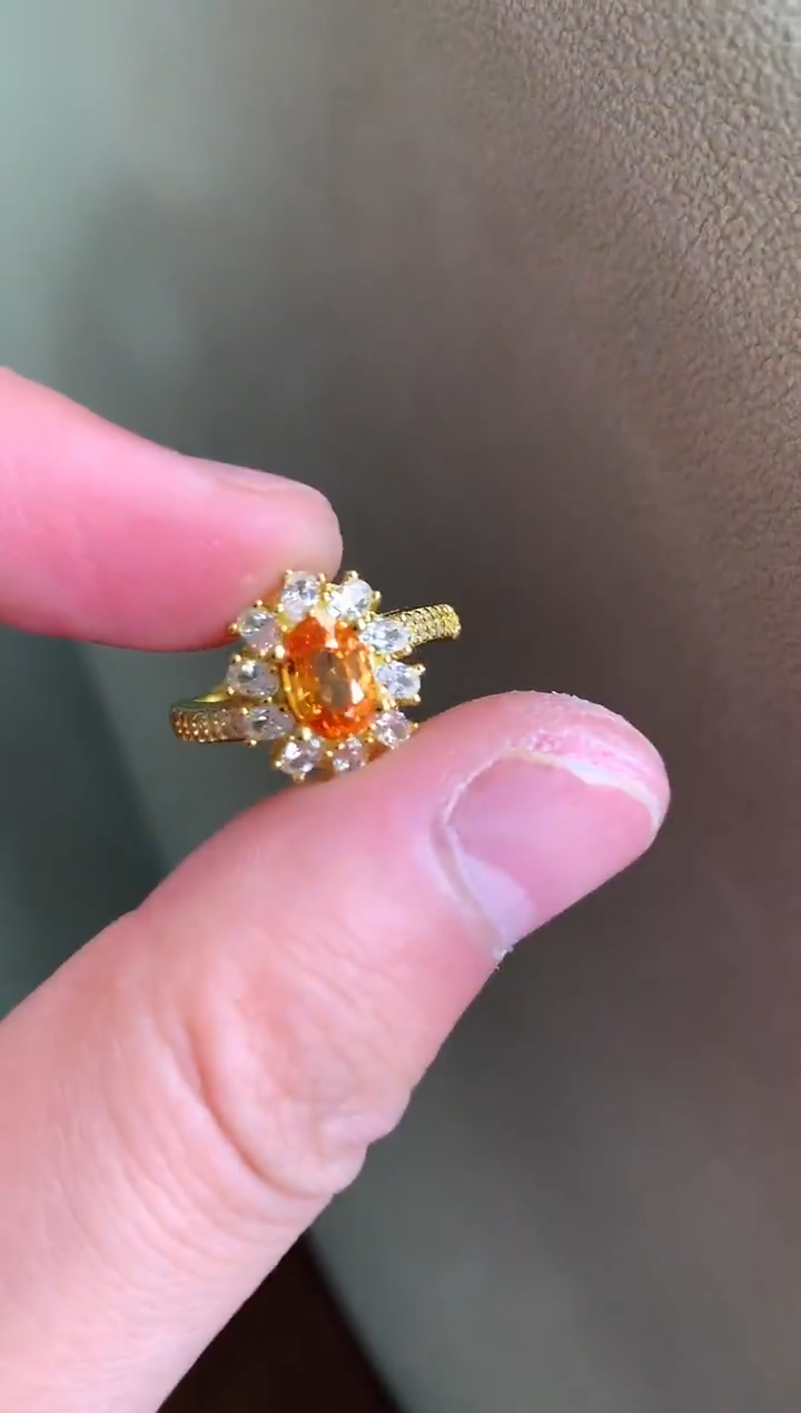 银S925镶嵌戒指石榴石（芬达石）戒指