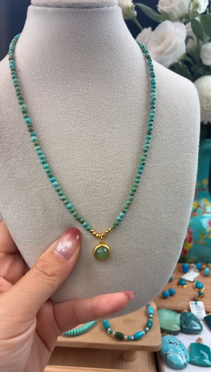 银S925镀金镶嵌绿松石项链1