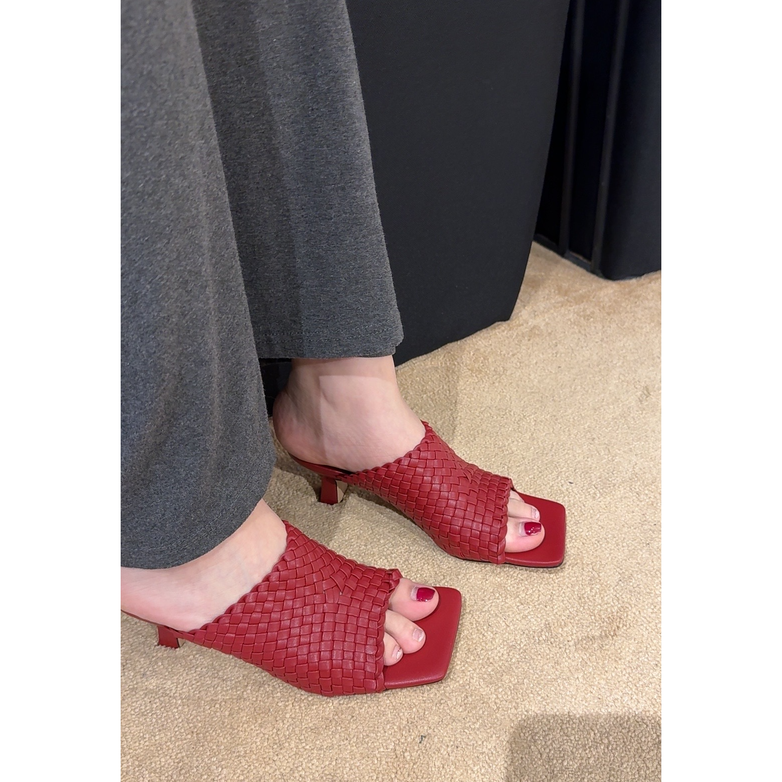 爱的睿编织款时尚洋气气质百搭高跟拖鞋