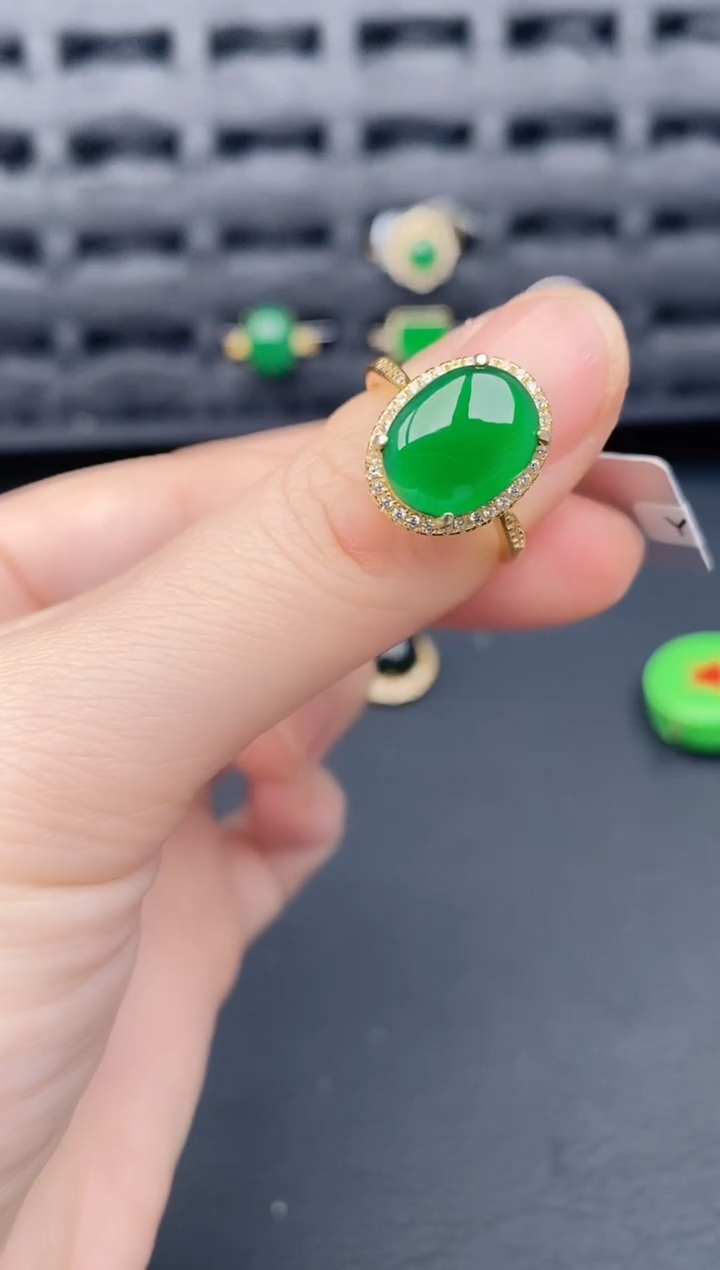 银S925镶嵌戒指翡翠天然a货翡翠337