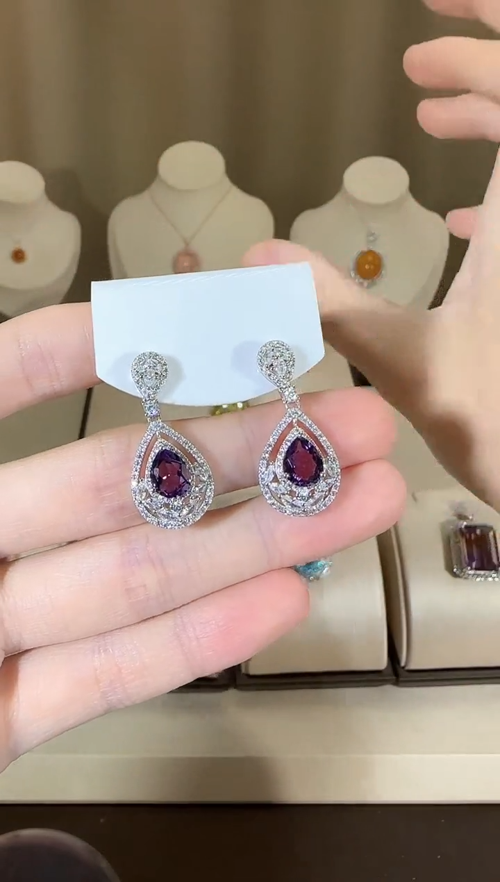 【闪购商品】紫晶耳饰银S925镶嵌耳坠9*7mm