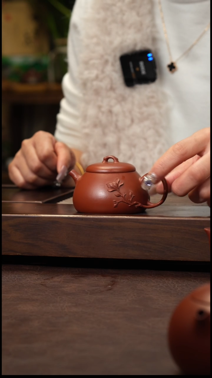 茶壶紫砂朱泥泥绘玉兰130cc左右