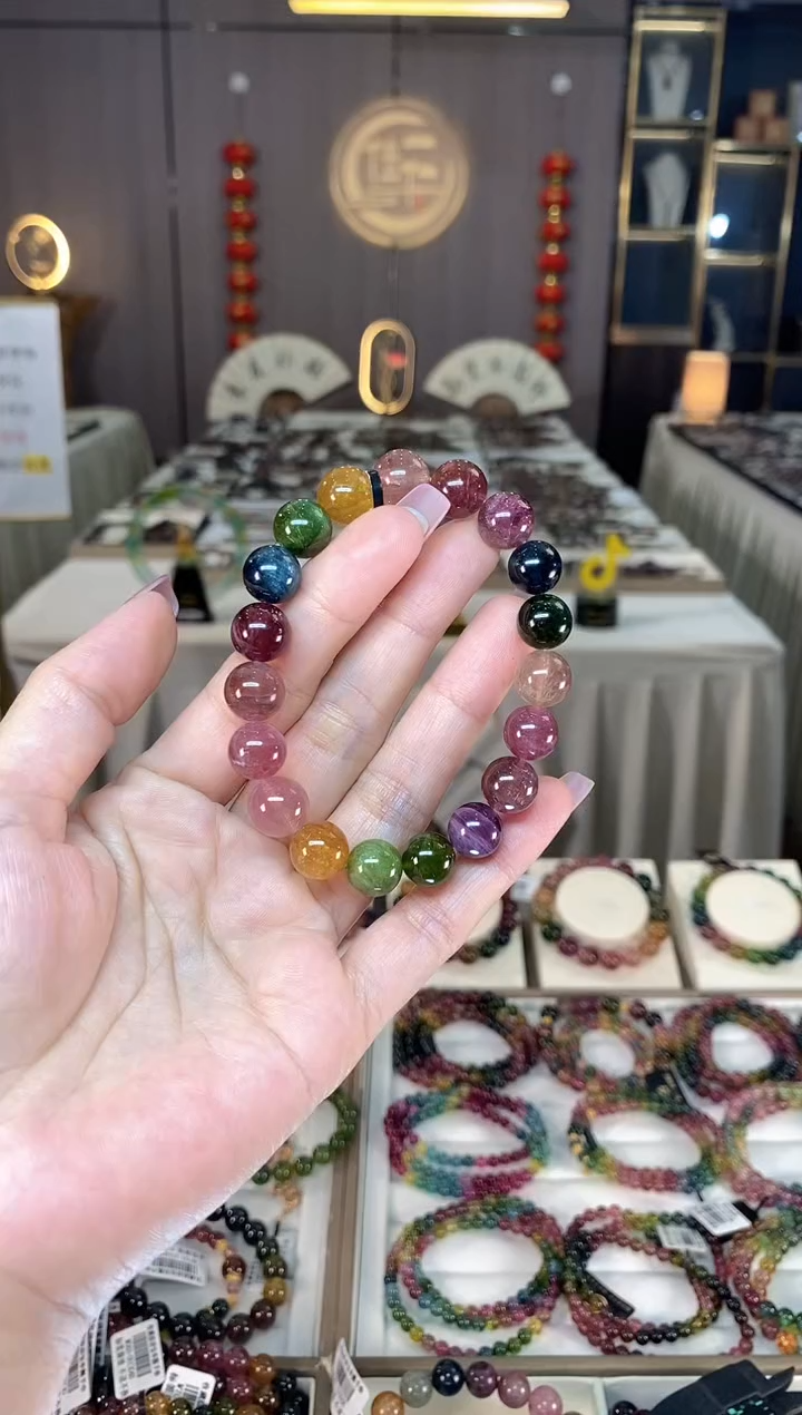 未镶嵌冰透体老矿碧玺彩虹单圈手串10mm+碧玺hon多样性发一条