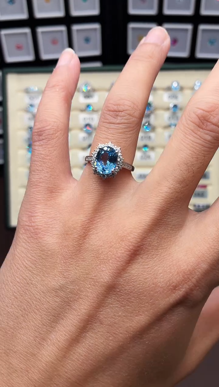 银S925镶嵌戒圈海蓝宝石111