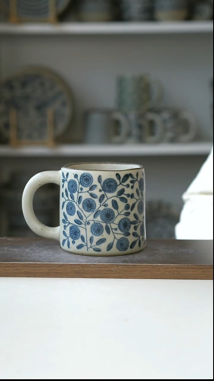 陶粗陶手绘金盏花马克杯420ml@7-7@