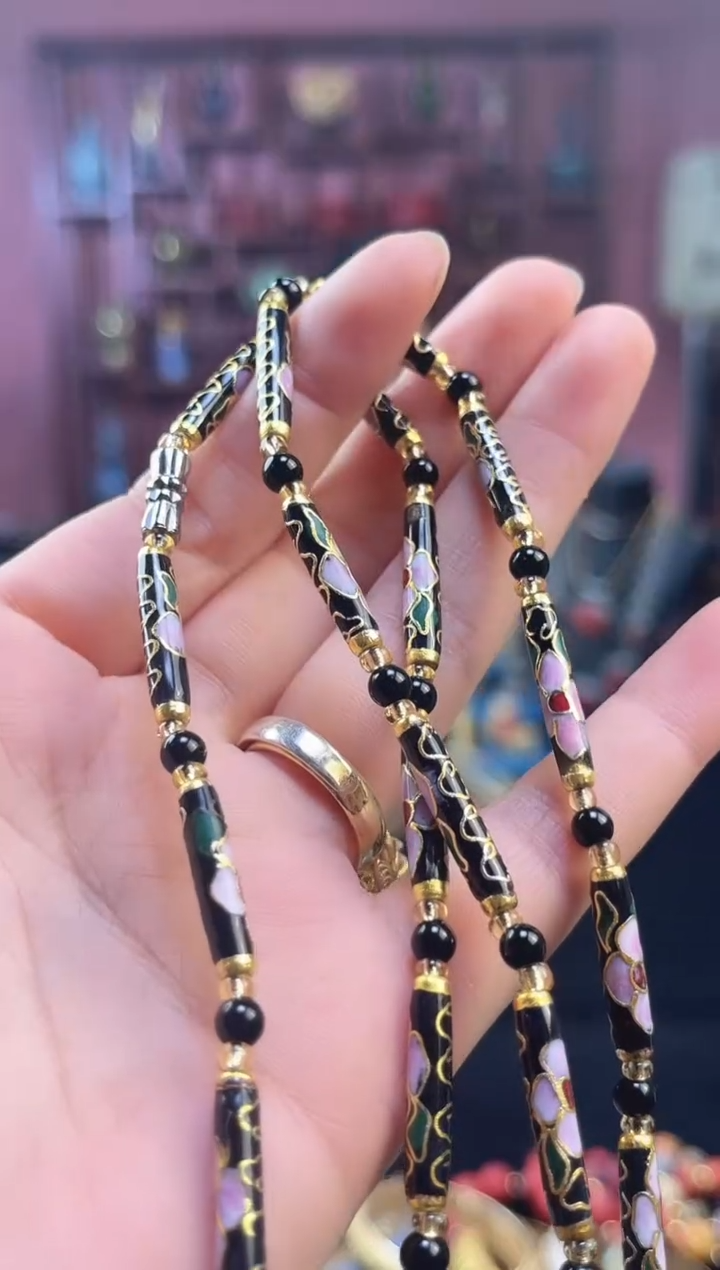 非遗 景泰蓝项链 竹节 黑色