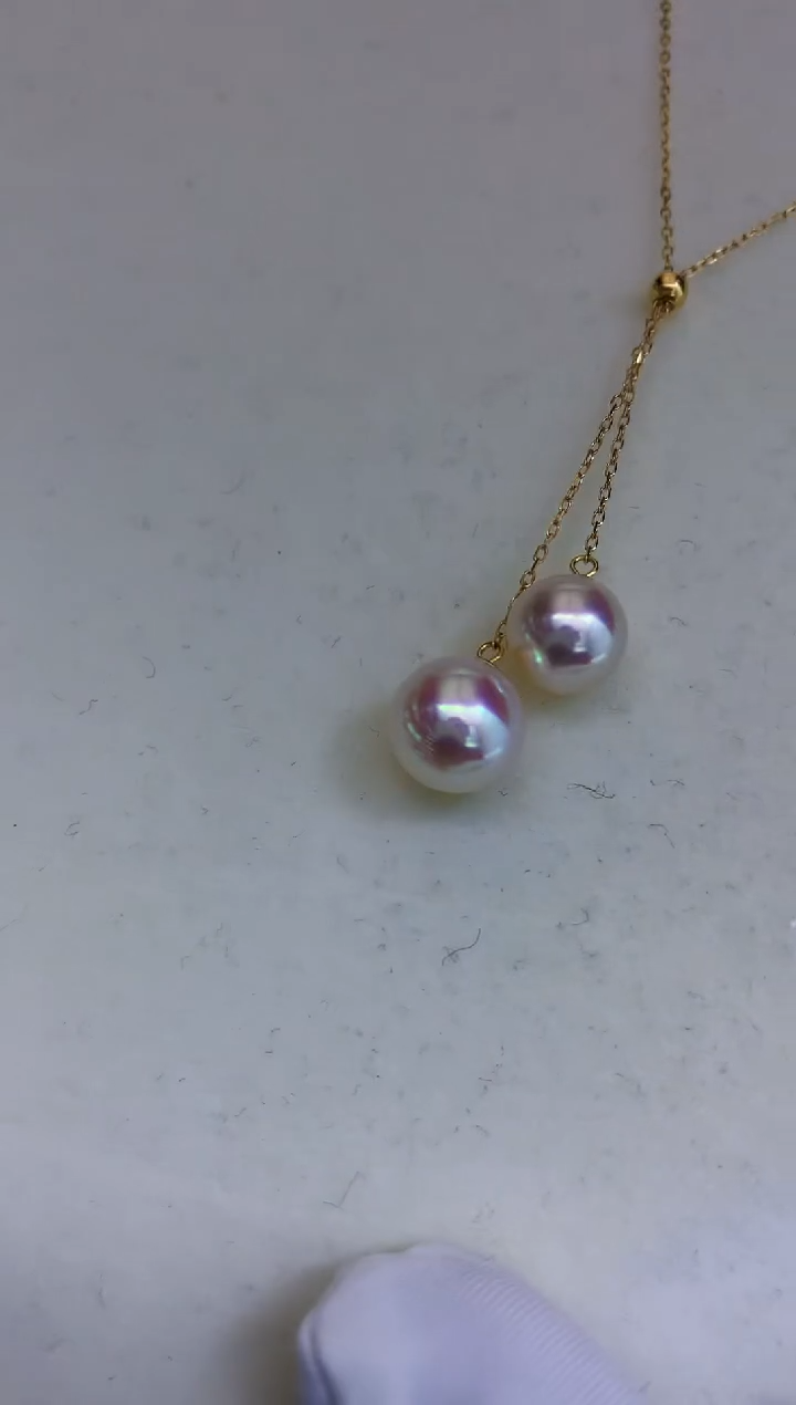 18K金镶嵌海水珍珠饰品7-8/8-9双珠y链