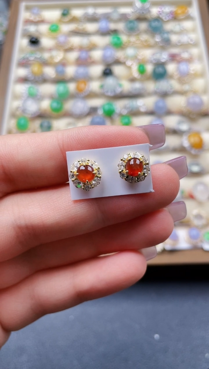 银S925镶嵌翡翠耳饰117