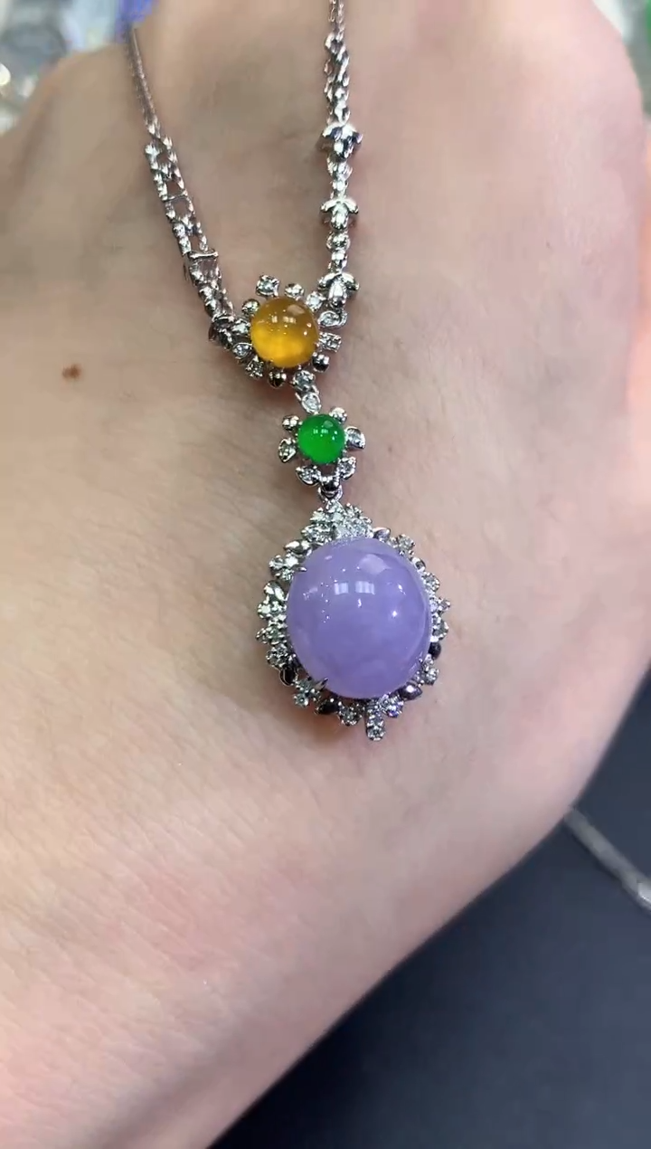 【闪购商品】翡翠颈饰18K金镶嵌D28   紫货有色差