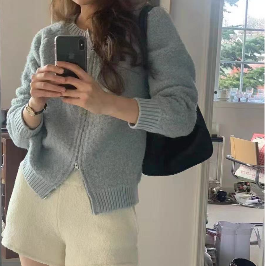 韩~东大门ounce拉链款针织开衫外套