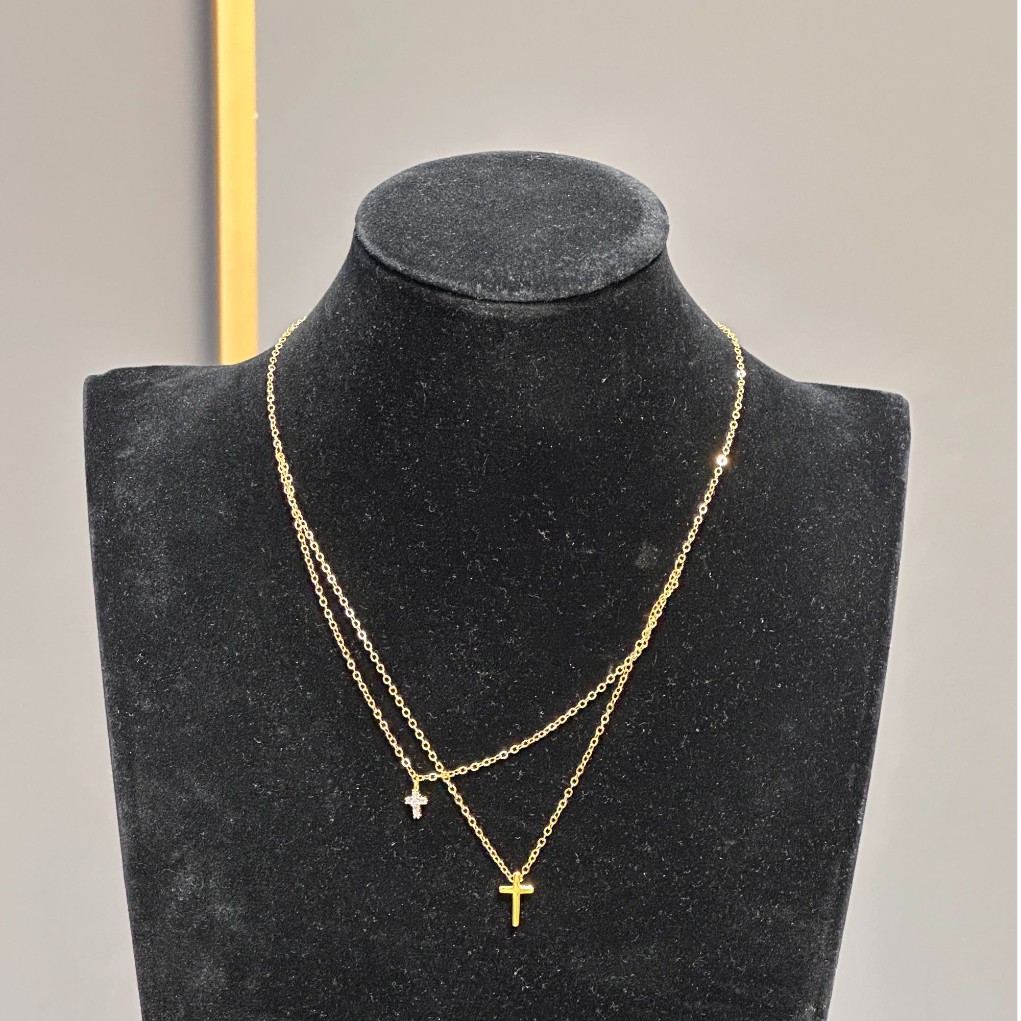 坠链均足银 双层十字架项链气质轻奢时尚百搭